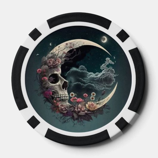 Pokerchips met schedel in de maan en Rozen (Achterkant)