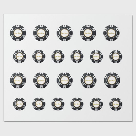 pokerchips zwart wit goudpatroon cadeaupapier (Vlak)
