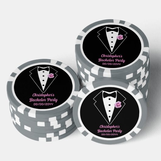 Pokerfeest poker zwart smoking lavendelroos  poker chips (Opstapeling)