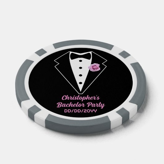 Pokerfeest poker zwarte smoking lavendelroos  poker chips (Enkel)