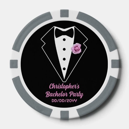 Pokerfeest poker zwarte smoking lavendelroos  poker chips (Voorkant)