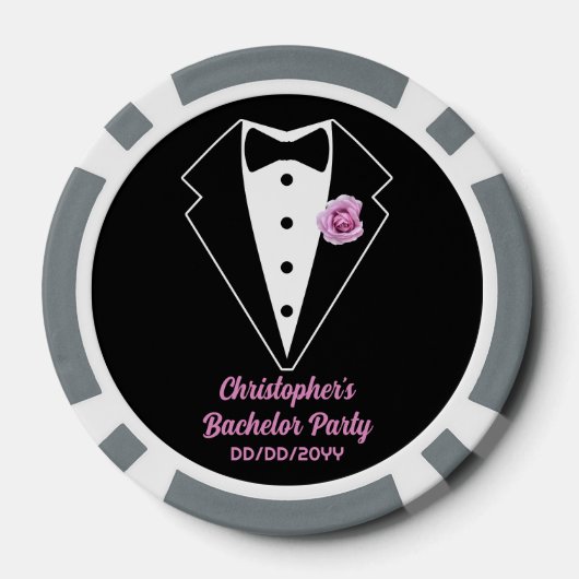 Pokerfeest poker zwarte smoking lavendelroos  poker chips (Achterkant)