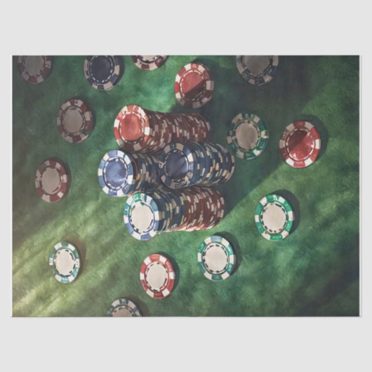Pokerfiches op vilt, gamen  tissuepapier (Voorkant)