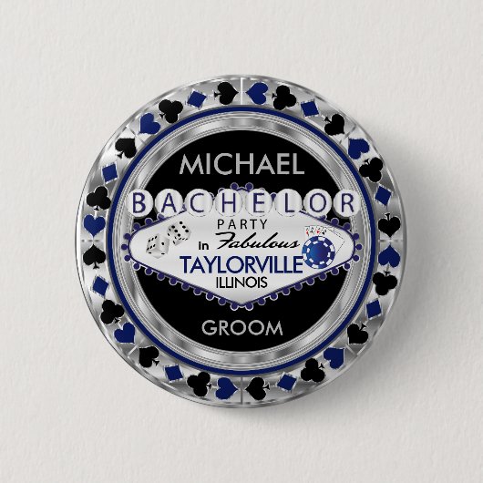 Pokerfiches voor vrijgezellenfeest - Donkerblauwe  Ronde Button 5,7 Cm (Voorkant)