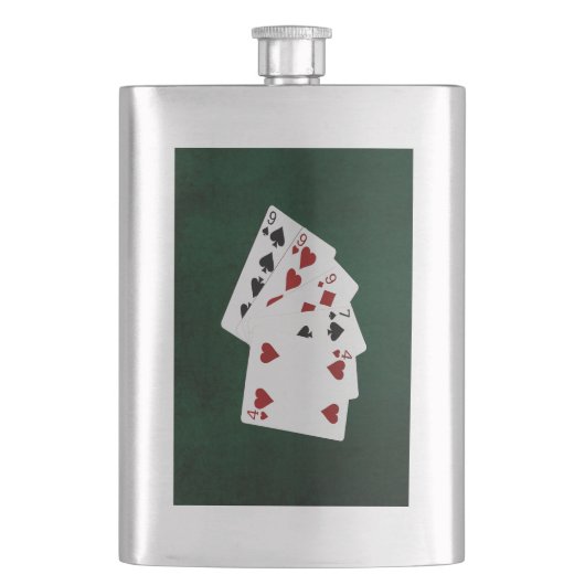 Pokerhanden - Drie van een soort - negen Heupfles (Voorkant)
