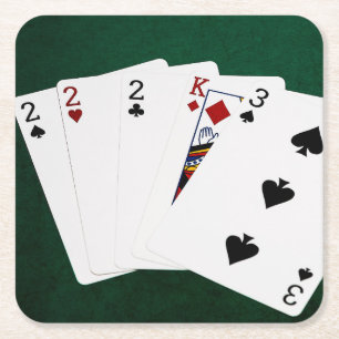 Pokerhanden - drie van een soort - twee kartonnen onderzetters