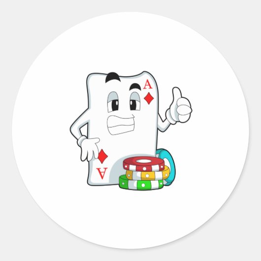 Pokerkaart met pokerchips ronde sticker (Voorkant)