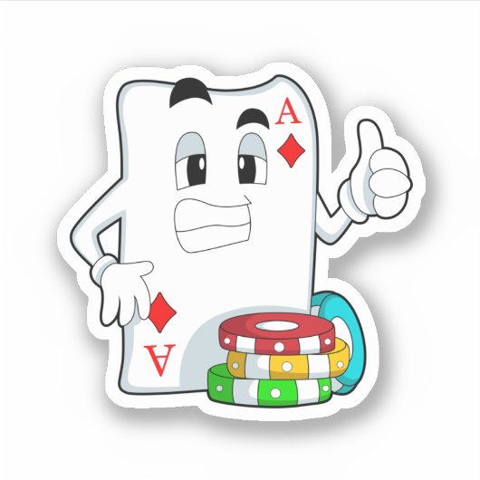 Pokerkaart met pokerchips sticker (Voorkant)