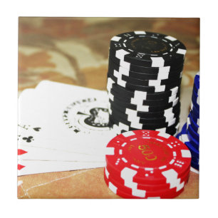 Pokerkaarten Azen Chips Gokken Casino Win Game Tegeltje