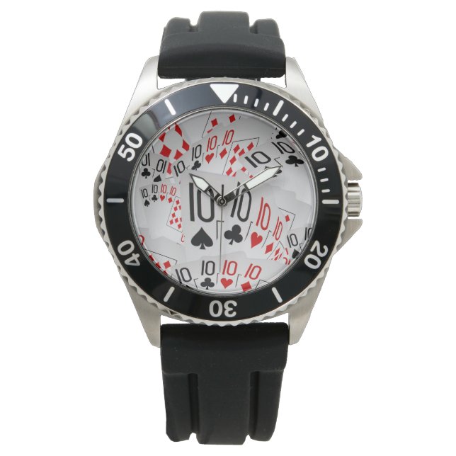 Pokerkaarten Quad Tens Pattern Horloge (Voorkant)