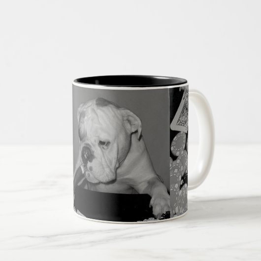 pokermok tweekleurige koffiemok (Voorkant rechts)