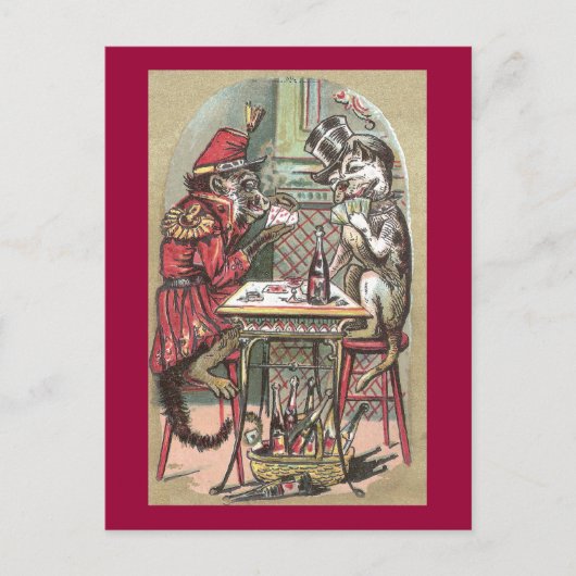 Pokerspel tussen aap en hond briefkaart (Voorkant)