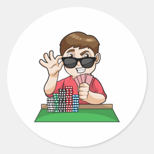 Pokerspeler in Poker met zonnebril Ronde Sticker (Voorkant)