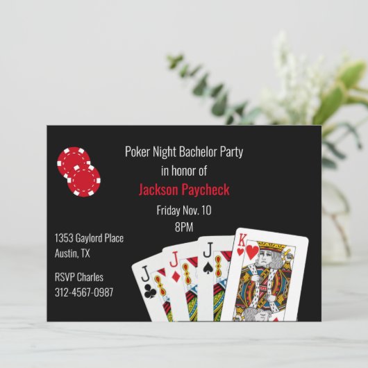 Pokerthema vrijgezellenfeest kaart (Staand voorkant)