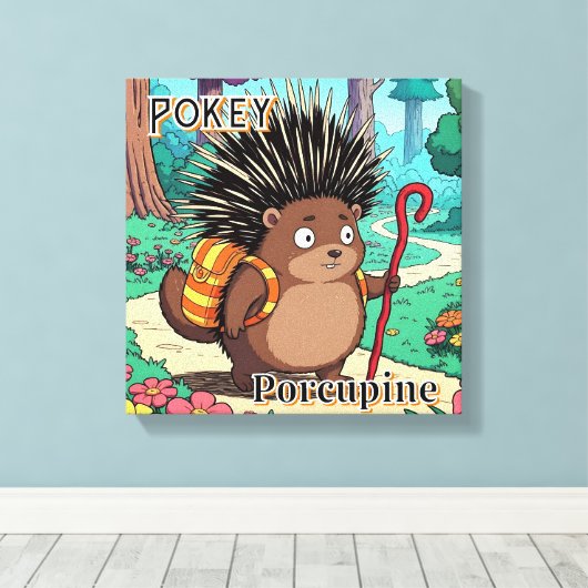 Pokey Porcupine  | Cute Cartoon Kid's Nursery Art Canvas Afdruk (Insitu (Houten vloer))