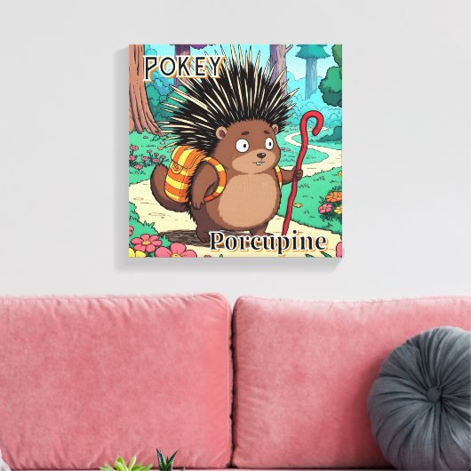 Pokey Porcupine  | Cute Cartoon Kid's Nursery Art Canvas Afdruk (Insitu (Woonkamer))