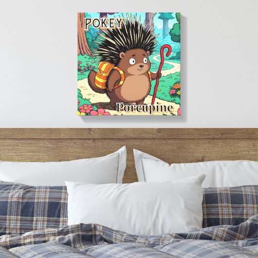 Pokey Porcupine  | Cute Cartoon Kid's Nursery Art Canvas Afdruk (Insitu (Slaapkamer))