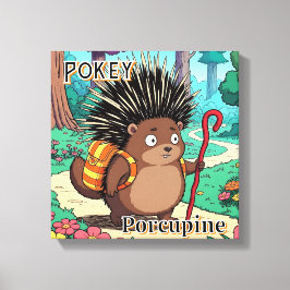 Pokey Porcupine  | Cute Cartoon Kid's Nursery Art Canvas Afdruk