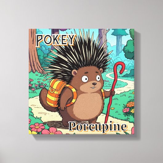 Pokey Porcupine  | Cute Cartoon Kid's Nursery Art Canvas Afdruk (Voorkant)