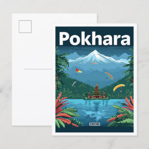 Pokhara Nepal  kunst reisillustratie Briefkaart