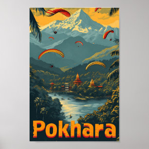 Pokhara Nepal  kunst reisillustratie Poster