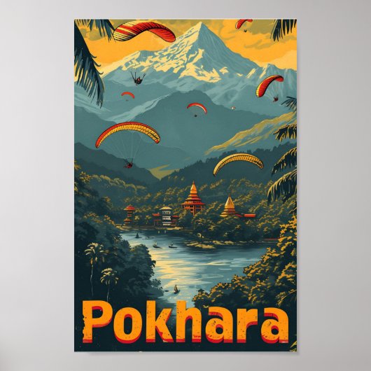 Pokhara Nepal  kunst reisillustratie Poster (Voorkant)