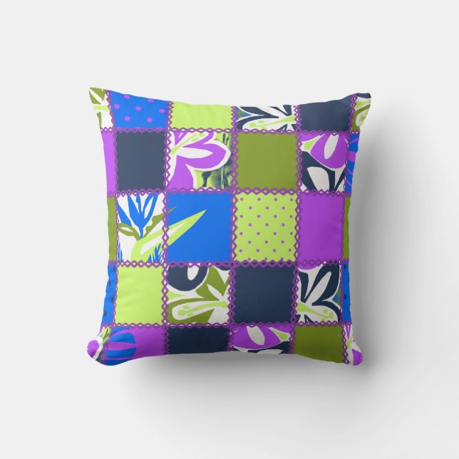 Pokii Hawaiaanse Patchwork Omkeerbare Vierkante Ku Kussen (Voorkant)