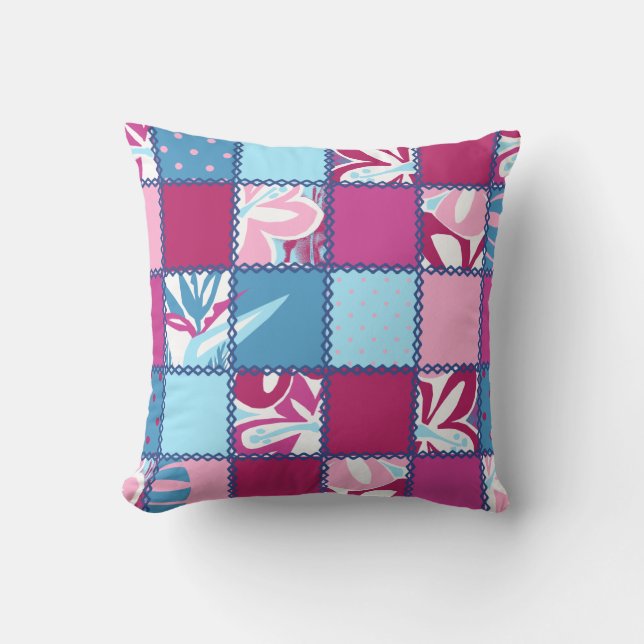 Pokii Hawaiiaanse Patchwork Omkeerbare Vierkante K Kussen (Voorkant)