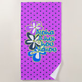 Pokii Hawaiian Aloha Hibiscus Paarse Polka Dot Strandlaken (Voorkant)