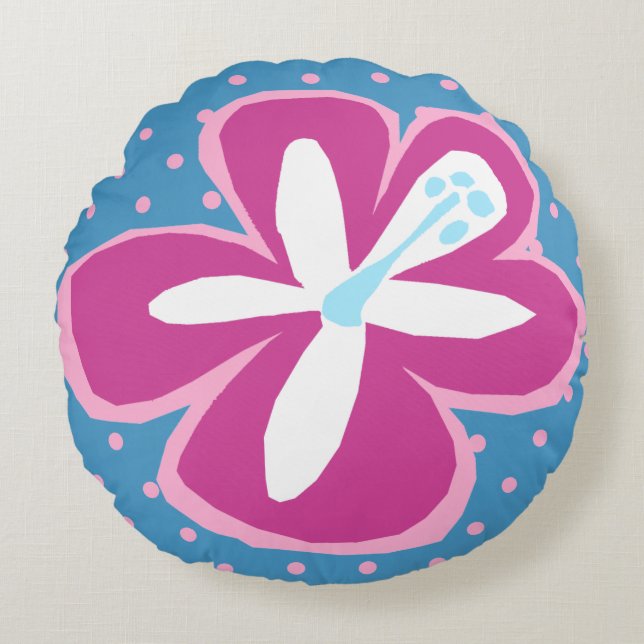 Pokii Hawaiian Aloha Hibiscus Polka Dot omkeerbaar Rond Kussen (Voorkant)