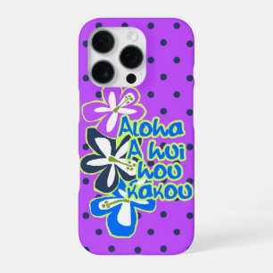 Pokii Hawaiian Aloha Hibiscus Polka Stip Viooltje iPhone 16 Pro Hoesje
