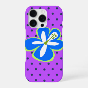 Pokii Hawaiian Cut Out Hibiscus Polka Dot Violet iPhone 16 Pro Hoesje