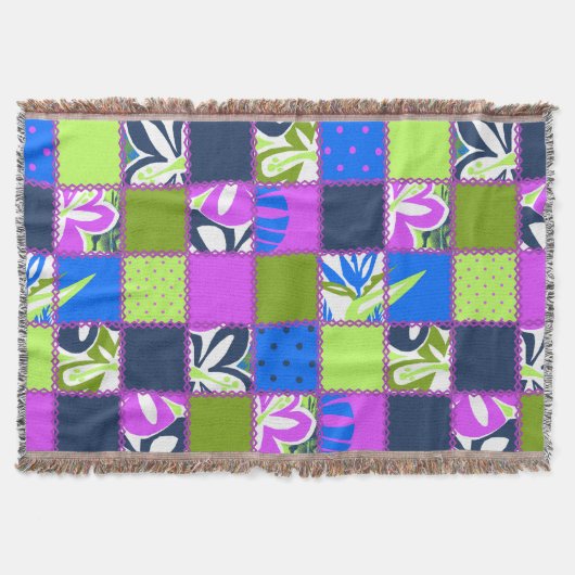 Pokii Hawaiian Floral and Dot Patchwork Blankets Deken (Voorkant)