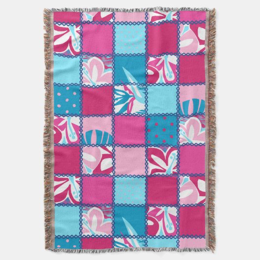 Pokii Hawaiian Floral and Dot Patchwork Blankets Deken (Voorkant Verticaal)
