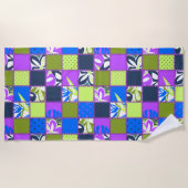 Pokii Hawaiian Floral en Dot Patchwork Paars Strandlaken (Voorkant)