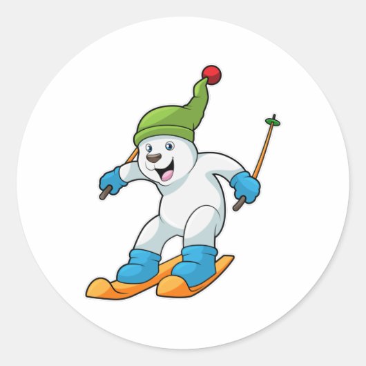 Polair beer als Skier met Ski & Bobble pet Ronde Sticker (Voorkant)