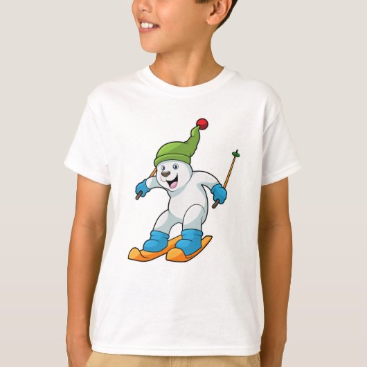 Polair beer als Skier met Ski & Bobble pet T-shirt (Voorkant)