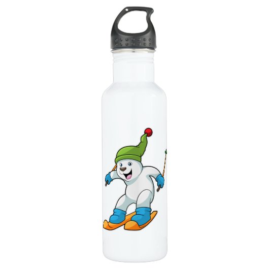 Polair beer als Skier met Ski & Bobble pet Waterfles (Voorkant)