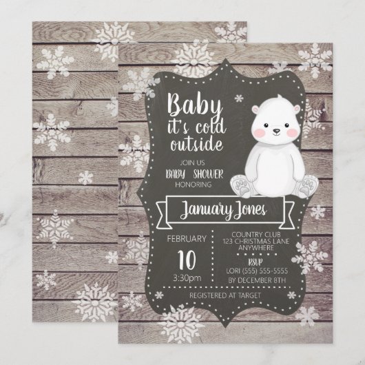 Polair Beer Baby shower Uitnodiging I Genderneutra (Voorkant / Achterkant)