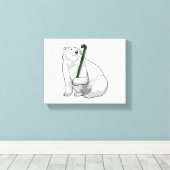 Polair beer bij Hockey met Hockey-stick Canvas Afdruk (Insitu (Houten vloer))