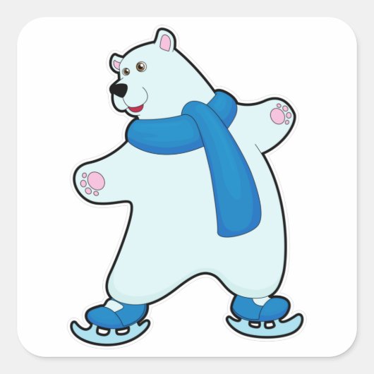 Polair beer bij ijsschaatsen met karf vierkante sticker (Voorkant)