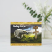 Polair beer dat het houten noord-poolbord bekijkt briefkaart (Staand voorkant)