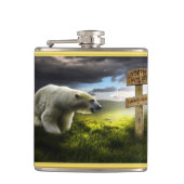 Polair beer dat het houten noord-poolbord bekijkt heupfles (Voorkant)