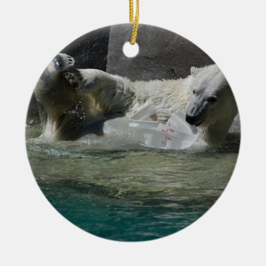 Polair Beer dat in het water speelt Keramisch Ornament (Voorkant)