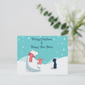 Polair Beer en pinguïn! Briefkaart (Staand voorkant)