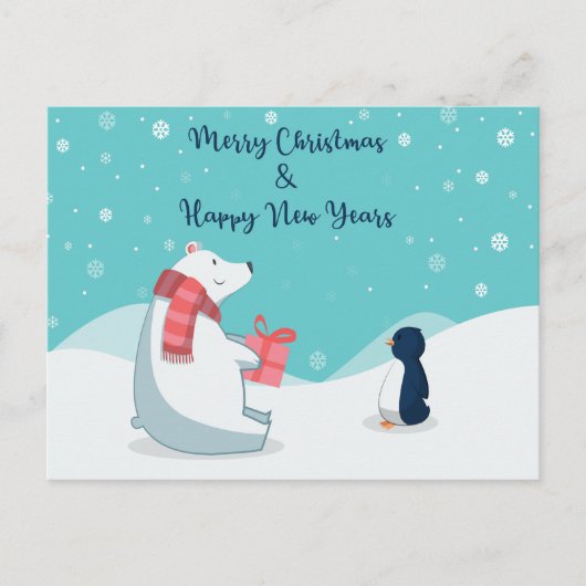 Polair Beer en pinguïn! Briefkaart (Voorkant)