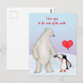 Polair beer en pinguïn 'hou van je' briefkaart (Voorkant / Achterkant)