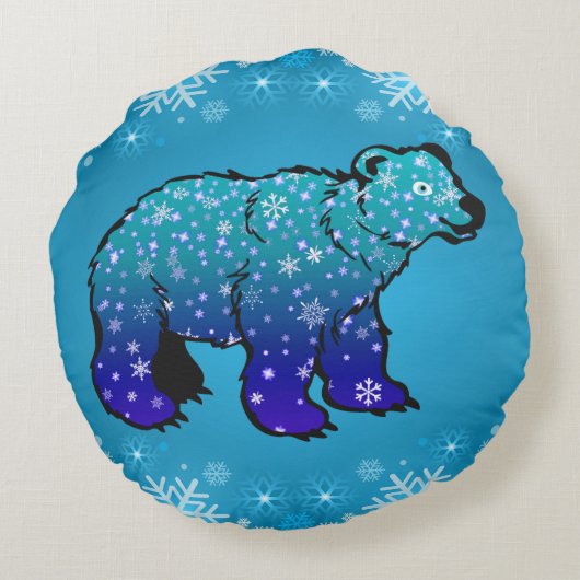 Polair Beer en sneeuwvlokken Rond Kussen (Achterkant)
