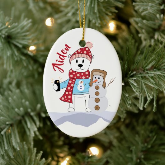 Polair Beer en Snowman-kerstversiering Keramisch Ornament (Boom)