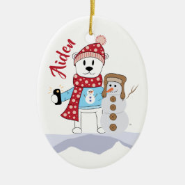 Polair Beer en Snowman-kerstversiering Keramisch Ornament